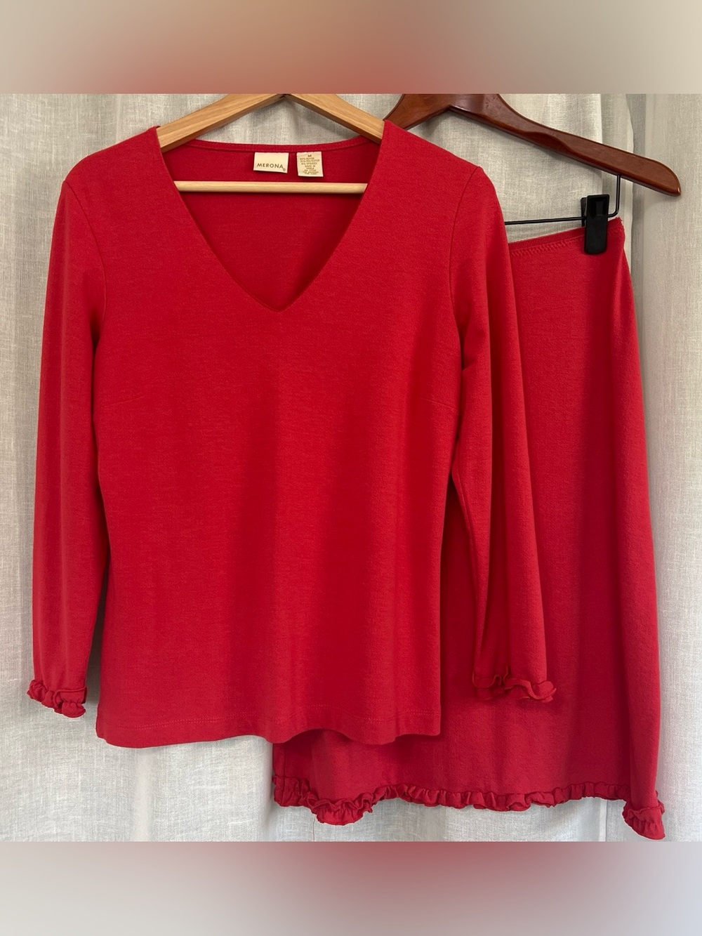 Vintage Merona Red V-Neck Long Sleeve Knit Top with Matching Skirt